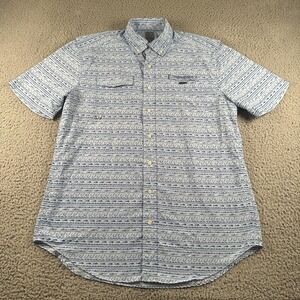Vineyard Vines Harbor Shirt Mens M Blue Nylon Short Sleeve Fish Print Fishing